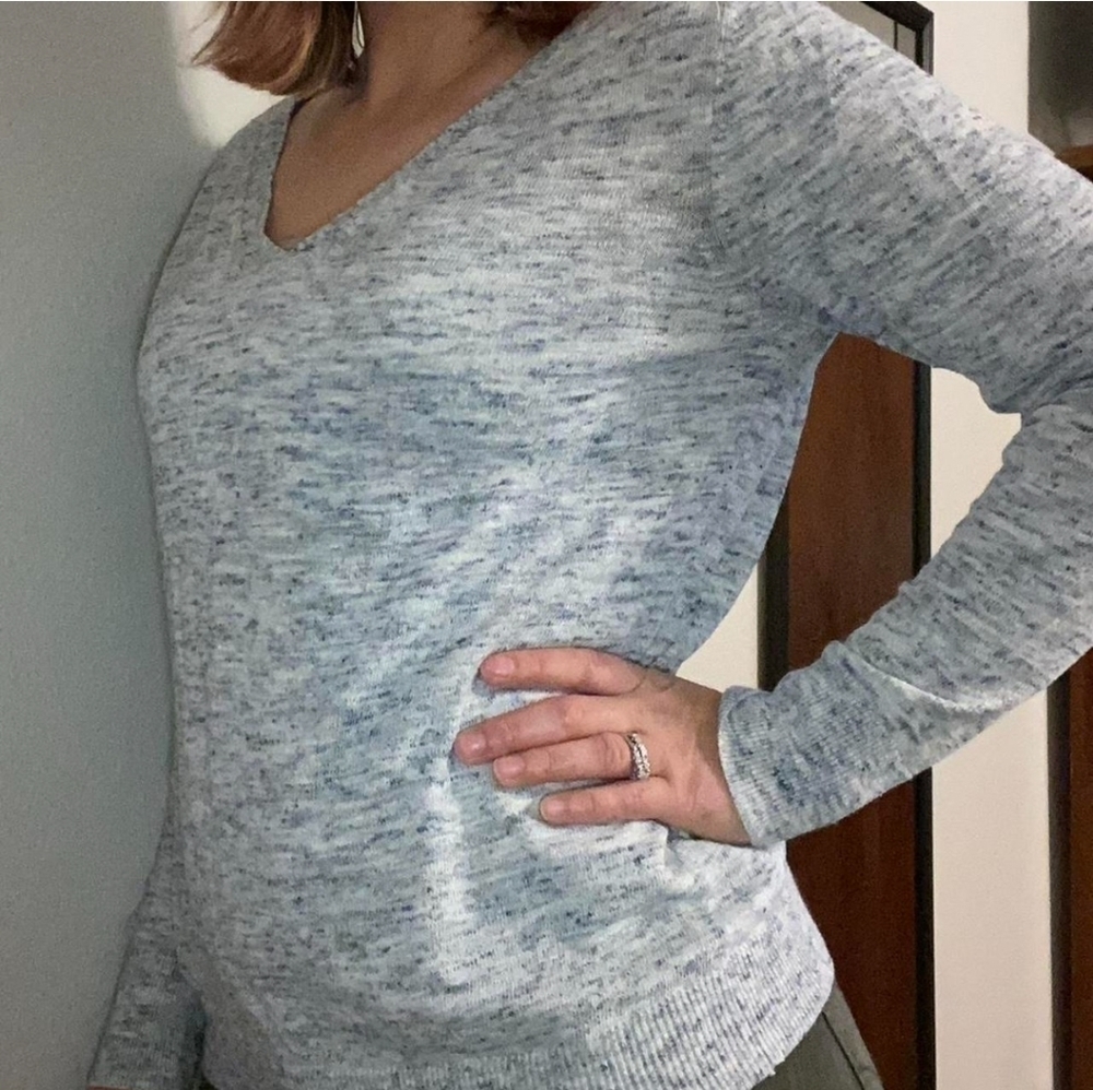 LOFT Long Sleeve Spacedye Double V-neck Lightweight Sweater